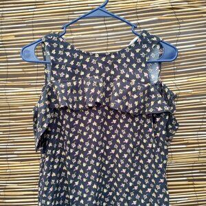 Loft Petite Women's Floral Blouse Ruffle Cold Shoulder - XS